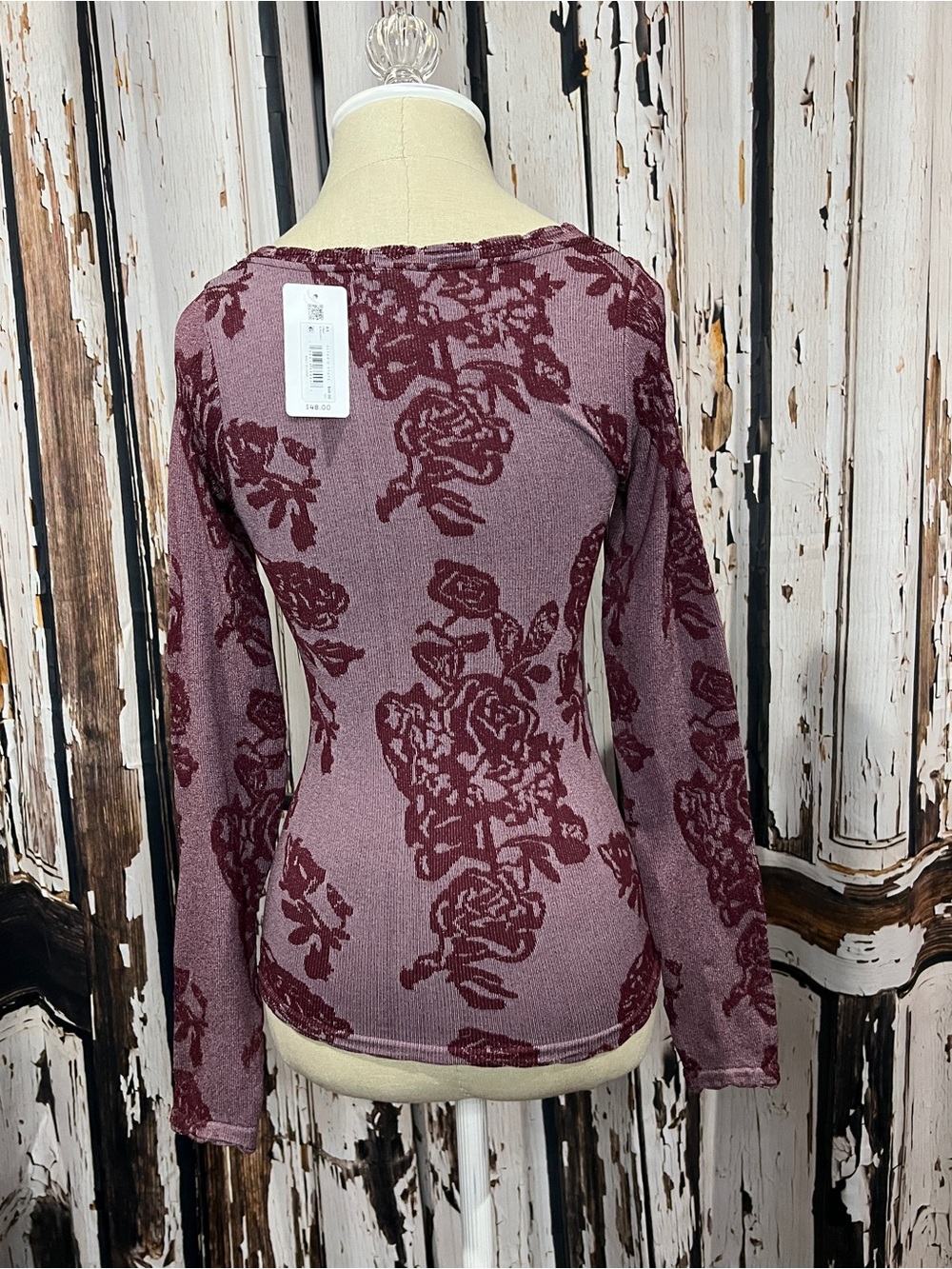 Altar'd State Mauve & Wine Floral Scoop Neck Long Sleeve Top - Picture 4 of 6